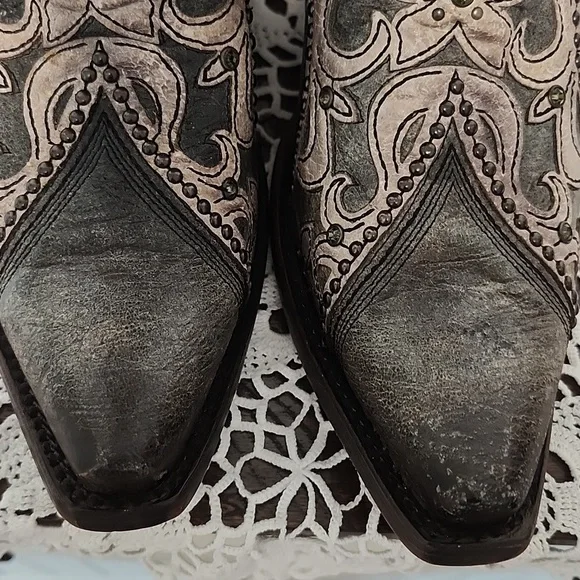 Corral Womens Black/Gray Boots Size 9 Dusky Floral Overlay Crystals & Studs - Picture 12 of 17